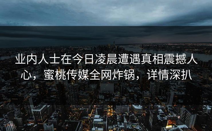 业内人士在今日凌晨遭遇真相震撼人心，蜜桃传媒全网炸锅，详情深扒